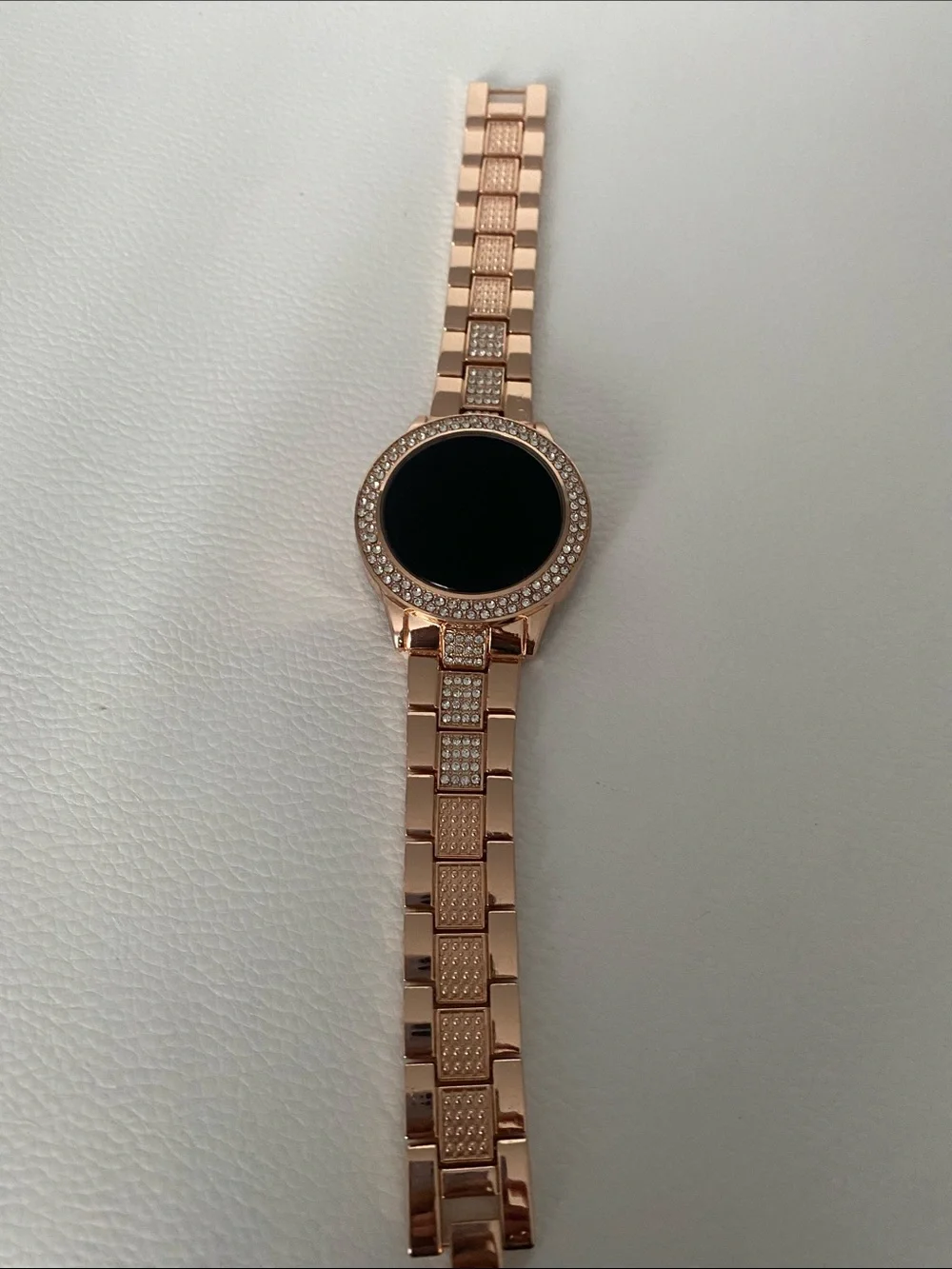 Unisex Women Men Rose Gold Crystal Rhinestone Round LED Metal Strap Timer Watch